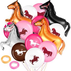 46 Pcs Horse Balloons Set Includes 12 Inch Latex Balloons and 40 Inch Foil Horses for Cowgirl Cowboy Party Decorations Birthday Party Favors Baby Shower Decorations