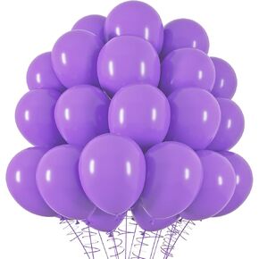 RUBFAC Purple Balloons Latex Party Balloons, 100pcs 12 Inch Purple Balloons for Party Decoration Like Birthday Party, Graduation, Wedding, Baby Shower, Gender Reveal (with Purple Ribbon)