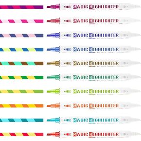 SAYEEC Magic Color Changing Markers, 12 Vibrant Colors Amazing Magic Highlighters, Double Sided Fun Fluorescent Drawing Marker Pens for DIY Cartoon Diary, Note Taking, Coloring Book, 3D Lettering