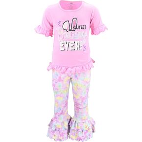 Unique Baby 2 Piece Girls Double Ruffle Leggings Outfit with Short Sleeve Shirt Kid and Toddler Clothes Set