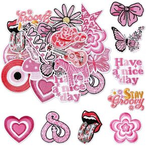 20 PCS الحديد الوردي على بقع للقبعات ، بقع مطرزة بالأزياء الوردية ، بقعة سائق الشاحنة الساخن ذوبان ، أنماط مختلفة خياطة على بقع الملحقات DIY للنساء جينز جاكيت الظهر (الوردي) in Kuwait