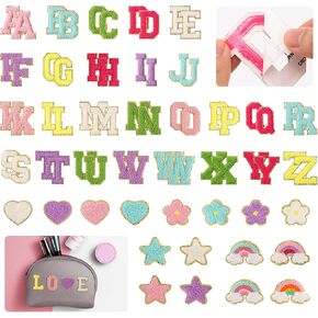68pcs Self-Adhesive Chenille Letter Patches DIY A-Z Stick on Letter Patches & Cute Star Heart Cloud Flower Embroidered Applique Stickers for Clothing, Hats, Shoes, Bags, Backpack, Christmas