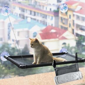 Cat Window Perch,Cat Window Hammock with Four Large Suction Cups Easy-Install, No Tools Required,Cat Bed Space-Saving for Comfortable Resting and Sunbathing (Black, Large)