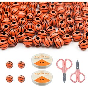 ZGQHZR 150Pcs Sports Beads Beads Sport Ball Beads with 2 Elastic Crystal Line Cord,2 Scissors for Jewelry Making Necklace Bracelet Earrings,Hair Braids and Key Chains (Basketball)