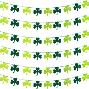 Super Z Outlet 8ft Felt Green Shamrock Four Leaf Lucky Clover Garland Party Banner for Irish St Patricks Day Decoration, Birthdays, Classroom (Pack of 2)