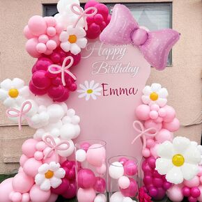 125Pcs Bow Balloon Arch Garland Kit with Hot Pink, Pink, White, Bow, Daisy Flower Balloons, for Princess Balloon Garland, Birthday, Baby Shower, Wedding, Coquette Party Decorations
