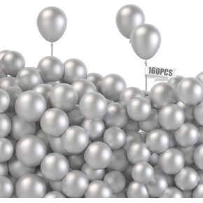 LovesTown 160PCS Silver Balloons, 5 Inch Pearlized Silver Balloons Small Silver Latex Balloons for Kids Birthday Wedding Party Decorations