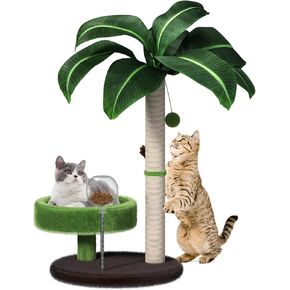 Cat Scratching Post with Bed, Cat Tree Tower Natural Sisal Cat Scratcher Cat Bed Cute Cat Tree for Kittens and Cats