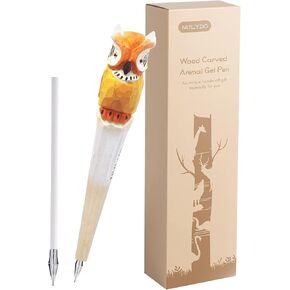 100% Handmade Wood Carved Animal Gel Pen | Owl, Fun Pen Cute Stationary Supply, Novelty Writing Pen, Office Supply, Unique Gift Pen for Animal Lovers