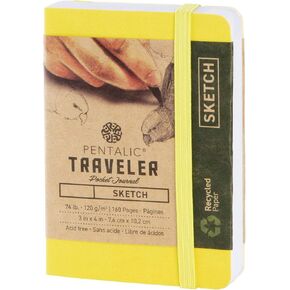 Pentalic 3" x 4" Pocket Sketchbook Traveler Journal, 160 Pages, Citrine Yellow