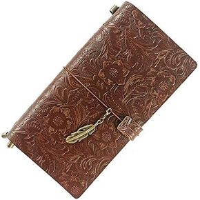 Refillable Leather Journal, Handmade Coffee Leather Notebook with Bookmark for Men & Women, Vintage Leather Notepad Sketchbook Perfect for Writing, Gifts, Travelers (Coffee, Standard)