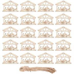 20Pcs Nativity Craft Wood Blank Cutouts Wood Craft Decoration Wall Decorative Patches DIY Wood Crafts Ornament Blank Wood Slices Christmas Wooden Pendant Charm Ornaments