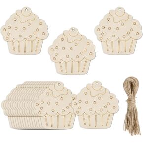 20pcs cupcake قواطع خشبية DIY الحرف تزيين كب كيك شكل علامات خشبية غير مكتم
