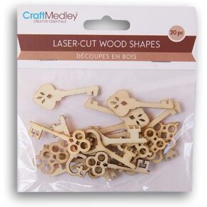 Skeleton Key Unfinished Wood Cutouts - Unfinished Small Laser Cut Wooden Shapes Antique Keys for Crafts - 20 Piece