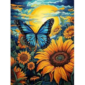 Acudotr Diamond Painting Kits for Adults, 5D DIY Butterfly Diamond Art Kits for Beginners, Full Drill Diamond Painting Kits for Home Wall Decor, Sunflower, 12x16 Inch