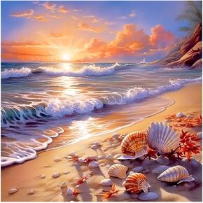 SJUTOUCI Diamond Painting Kits for Adults, Beach Diamond Art Kits for Beginner, 5D DIY Painting with Diamonds, Full Drill Round Gem Art Craft Home Decor 12x12 inch, Scenery