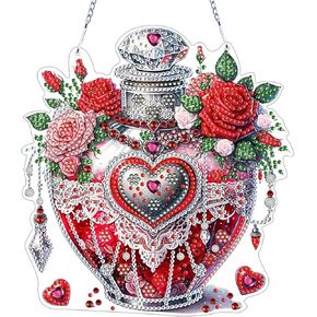 VODAPYC Diamond Art Hanging Kit for Adult, Special Shaped Rhinestone, DIY Double Sided Acrylic Diamond Art Painting Window Pendants Home Garden Wall Hanging Kits Hanging Ornament(Rose Perfume Bottle)