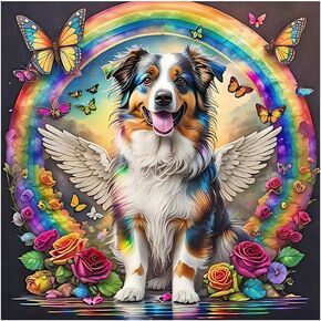 SJUTOUCI Diamond Painting Kits for Adults, Angel Dog Diamond Art Kits for Beginners, 5D DIY Diamond Bead Art, Full Drill Gem Craft Home Decor 12x12 inch, Collie