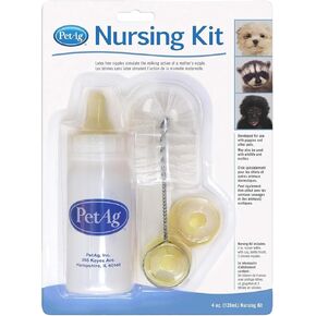 Pet-Ag Nursing Kit - 4 oz - Promotes the Natural Feeding of Liquids to Baby Animals - Each Kit Includes 4 oz. Bottle with Cap, 3 Nipples & Cleaning Brush