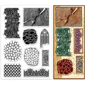 PH PandaHall Texture Clear Stamps for Card Making, Lace Texture Door Frame Rubber Stamps Retro Transparent Paper Craft Stamp Seals for DIY Scrapbooking Journal and Paper Photo Card Album Crafting
