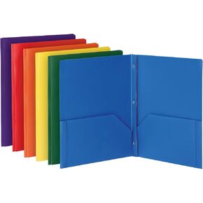 Oxford 2 Pocket Folders with Fasteners, Sturdy Plastic Folders, Letter Size, Asstd. Colors (Blue, Green, Yellow, Orange, Red, Purple), 6 Pack (13189)