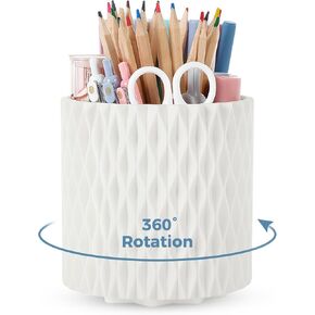360 Degree Rotating Pen Pencil Holder for Desk, Rotating Pencil Cup with 6 Slots, Desk Organizer for School, Home, Office Supplies, Combines Desktop Decor and Storage