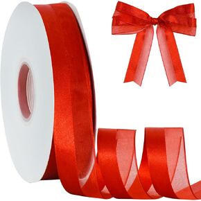TONIFUL 1" x 50 Yard Black Half Sheer Half Satin Ribbon Sheer Satin Ribbon for Wedding,Baby Shower,Valentines and Birthday Party Decor, Bouquets, Gift Boxes Wrapping and Handmade Craft