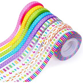 Nydotd 10 Rolls Easter Grosgrain Ribbon, 100 Yards 3/8 inch Easter Spring Bunny Eggs Carrot Stripe Rainbow Polka Dot Rabbit Spring Ribbon for Craft Sewing Easter Basket Gift Wrapping Decor