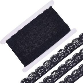 FREEBLOSS 20Yards Stretch Lace Ribbon Trim Floral Black Lace Fabric Decorative Trim for Sewing Fabric Trims and Embellishments Lace Ribbon for Decorating 0.98inch Wide