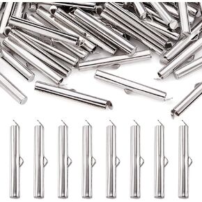 Pandahall 50pcs Iron Slide On End Clasp Tubes Slider End Caps Crimp End Tube for Round 11/0 or 8/0 Seed Beads Platinum (30mm)