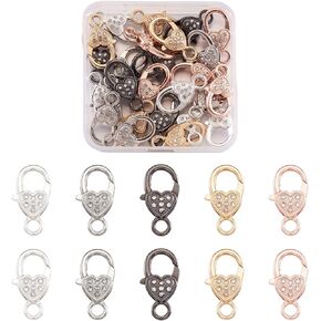 KISSITTY 25pcs/Box Heart Large Lobster Claw Clasps 5-Color Alloy Jewelry Making Clasp with Rhinestone for DIY Necklace Bracelet Key Chains Jewelry DIY Craft Making Accessories 1.04~1.06x0.55’’