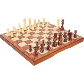 FanVince Chess Set 15" Wooden Board Game - Wood Sets with 2 Storage Bags and 2 Extra Queens - Gifts Box for Men Dad