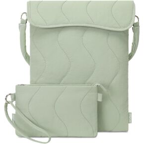MOSISO Puffy Laptop Sleeve 13.3 inch, 13-14 inch Laptop Sleeve Compatible with MacBook Air/Pro 13 / Pro 14, HP Dell Acer ASUS, Flap Wave Quilted Puffer Bag with Detachable Strap&Small Case,Sage Green
