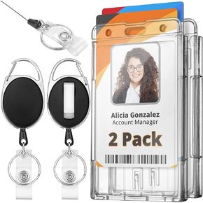 Mifflin Rigid ID Badge Holder w/Retractable Reel Clip (Clear, 2 Pack), Horizontal or Vertical Heavy Duty Name Card Reels for Work Identification Badges