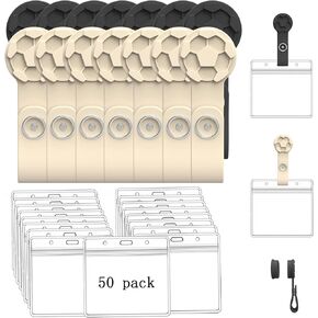50 Pack Strong Magnetic Badge Holder with Horizontal PVC ID Name Badge Holder Reusable Suitable for Conferences, Gatherings, Temporary Worker ID Holder, etc (Black*25*+Beige*25)