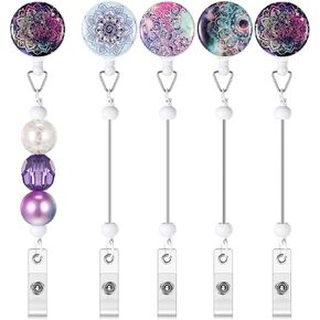 4 Pcs Beadable Badge Reels Blank Bar DIY Retractable ID Name Badge Reel Clip Holder for Bead with Key Ring Backing Belt Clip Jewelry DIY Gift for Nurse Teacher Office Supplies (Glitter Silver)