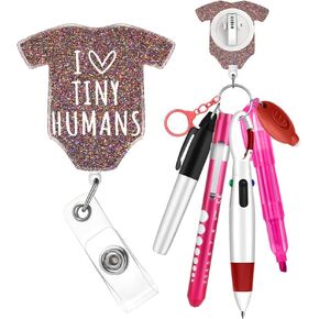 Plifal Student Nurse Pen Set Badge Reel Holder Accessories Clip - Retractable Mini Nursing Ball Pen Permanent Marker Highlighter Light Penlight Small Flashlight Work Student Office Hospital