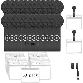 50 Pack Magnetic Tag Holder with 50 Pack Clear PVC Horizontal ID Badge Holder Kit for Office Conventions Exhibition Events to Keep Clothes Neat