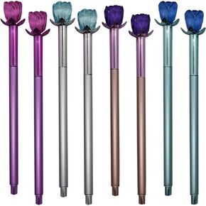 Maydahui 24 PCS Crystal Rose Gel Pen Colorful Gem Flower Pens Black Ink for Girls Party School Office Supplies