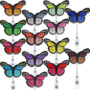 14 Pieces Butterfly Badge Reel Retractable Nurse Felt Holders Cute ID Badge Reel with Belt Clips Pediatric Butterfly ID Clips for Nurses, Doctor, Volunteers, Students