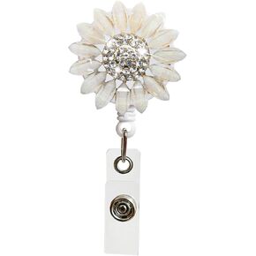Retractable Badge Reel Sunflower Badge Reel Sunflower Badge Holder Clip with Alligator Clip Nylon Cord ID Badge Reel on Card Holders for Nurse Teacher Student White Badge Holders