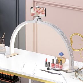 Half Moon Light with Phone Holder, 29 in 38W White Nail Desk Lamp, Lash Light for Eyelash Tech, Makeup, Tattoo, Spa, Salon, Nail Tech Lamp with Stepless Dimming & Color Temperature
