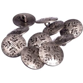Mibo 10pcs Zinc Die Cast Metal Shank Button - Scandinavian Leaf Pattern - 30L(19mm) - Antique Silver