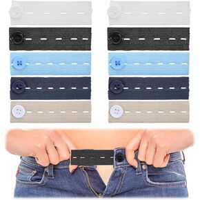 10Pcs Elastic Waist Extenders Pants Extender for Maternity Pants Button Extender Elastic Button Extenders for Men and Wome Adjustable Buttons Extender for Men and Women (5 color)