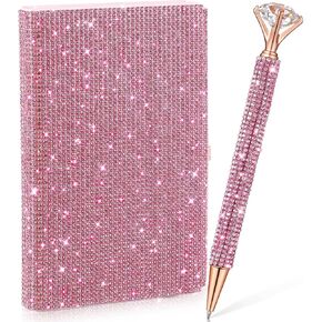 Rhinestone Notebook Pen Sets Bling Pocket Notebook Crystal Pens Mini Diamond Hardcover Glitter Diary Office Desk Accessories for Women(A6,Silver)