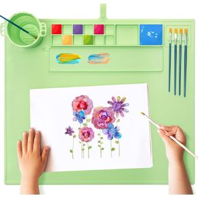 حصيرة طلاء السيليكون ، حصيرة فنية بحرية 20 "× 16" مع كوب وغطاء ، ورقة سيليكون غير عصا للراتنج ، DIY ، الطين ، لعب DOH ، الأزرق