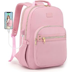 Laptop Backpack for Women Bookbag Cute Pink School Backpack for Teen Girls Nurse Bags Work Backpack Teacher Back Pack Waterproof 15.6 inch with USB Charging Port