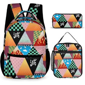 Anime Laptop Backpack Bundle for Men and Women, Portable Lunch Box Washable Bags (Green, One Size)