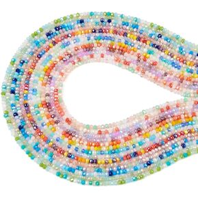10 Strands Briolette Faceted Rondelle Glass Beads 4x3mm Electroplate Glass Opaque AB Color Tiny Loose Beads 1300pcs for Bracelets Jewelry Making