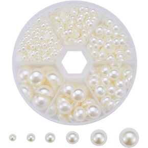 PH PandaHall Craft Pearls Flatback, 690pcs Half Round Pearl Beads 6 Sizes Pearl Cabochon Faux Pearl Beads for DIY Scrapbook Phone Case Wedding Decor Hair Accessory Nail Art, Beige, 4/5/6/8/10/12mm